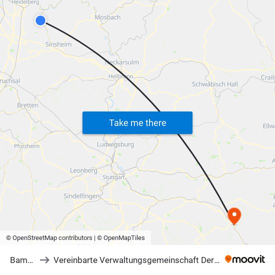 Bammental to Vereinbarte Verwaltungsgemeinschaft Der Stadt Geislingen An Der Steige map