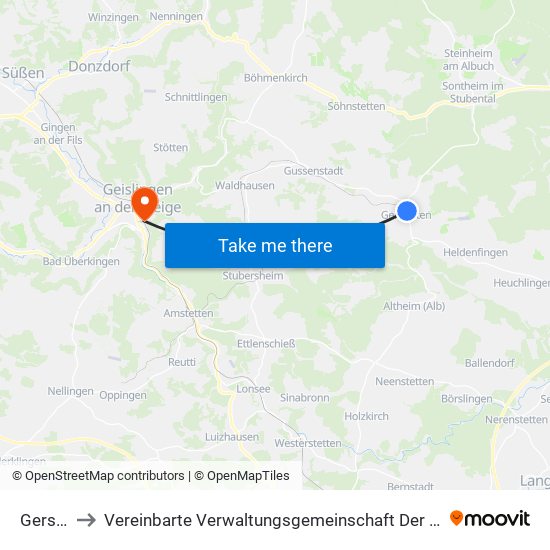 Gerstetten to Vereinbarte Verwaltungsgemeinschaft Der Stadt Geislingen An Der Steige map