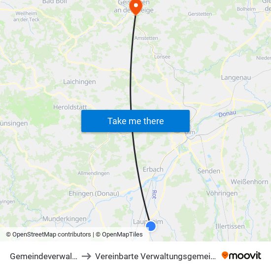 Gemeindeverwaltungsverband Laupheim to Vereinbarte Verwaltungsgemeinschaft Der Stadt Geislingen An Der Steige map