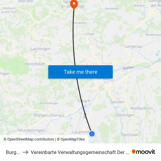 Burgrieden to Vereinbarte Verwaltungsgemeinschaft Der Stadt Geislingen An Der Steige map