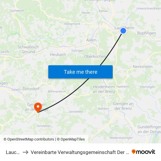Lauchheim to Vereinbarte Verwaltungsgemeinschaft Der Stadt Geislingen An Der Steige map