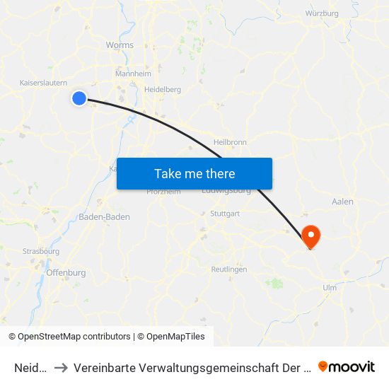 Neidenfels to Vereinbarte Verwaltungsgemeinschaft Der Stadt Geislingen An Der Steige map