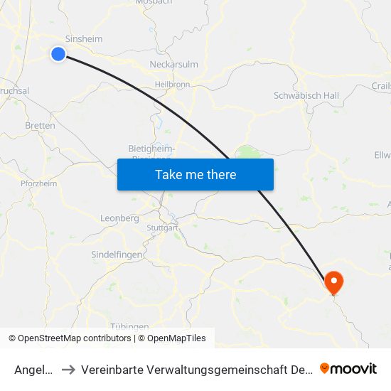 Angelbachtal to Vereinbarte Verwaltungsgemeinschaft Der Stadt Geislingen An Der Steige map