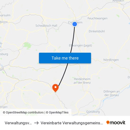 Verwaltungsverband Crailsheim to Vereinbarte Verwaltungsgemeinschaft Der Stadt Geislingen An Der Steige map