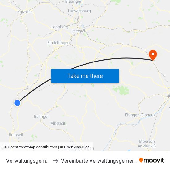 Verwaltungsgemeinschaft Sulz am Neckar to Vereinbarte Verwaltungsgemeinschaft Der Stadt Geislingen An Der Steige map