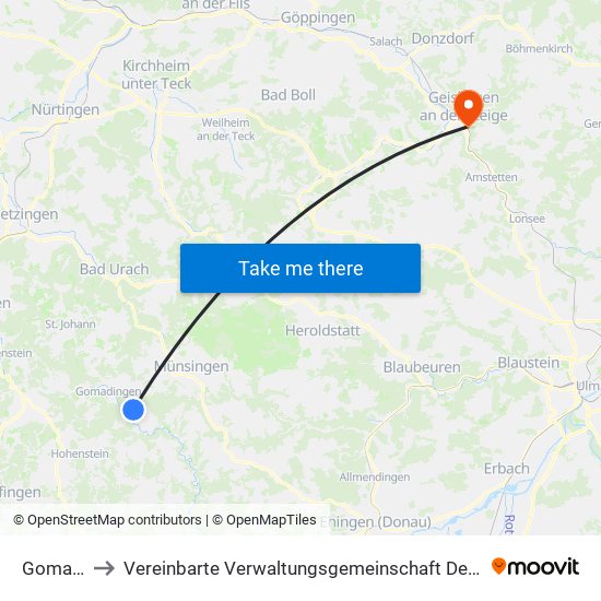 Gomadingen to Vereinbarte Verwaltungsgemeinschaft Der Stadt Geislingen An Der Steige map