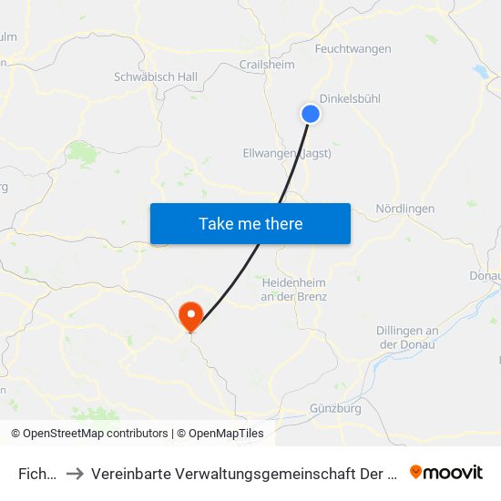 Fichtenau to Vereinbarte Verwaltungsgemeinschaft Der Stadt Geislingen An Der Steige map