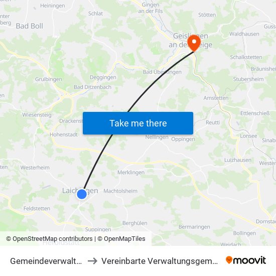Gemeindeverwaltungsverband Laichinger Alb to Vereinbarte Verwaltungsgemeinschaft Der Stadt Geislingen An Der Steige map