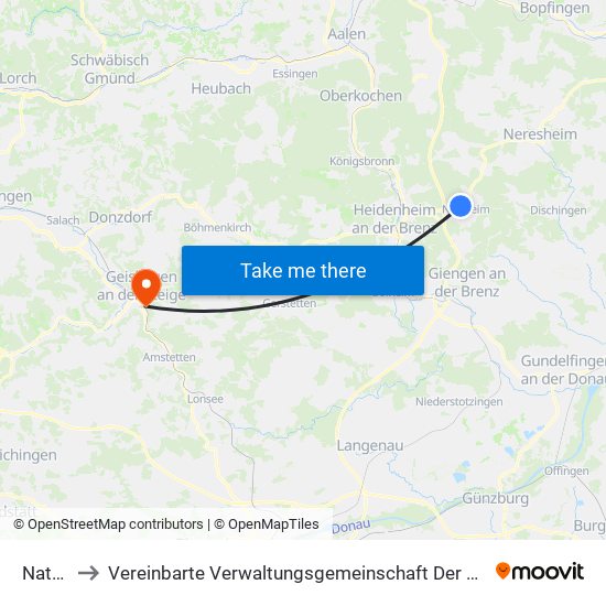 Nattheim to Vereinbarte Verwaltungsgemeinschaft Der Stadt Geislingen An Der Steige map