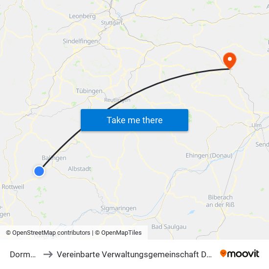 Dormettingen to Vereinbarte Verwaltungsgemeinschaft Der Stadt Geislingen An Der Steige map