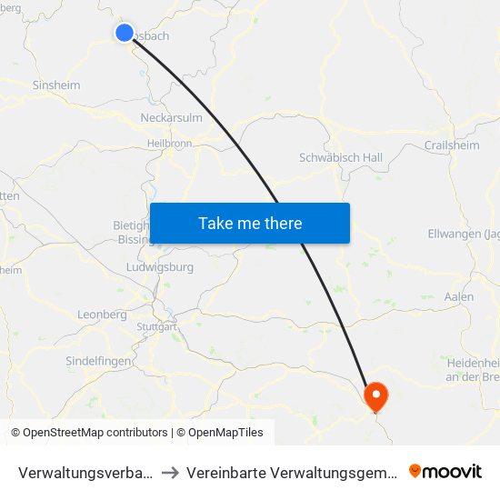 Verwaltungsverband Neckargerach-Waldbrunn to Vereinbarte Verwaltungsgemeinschaft Der Stadt Geislingen An Der Steige map