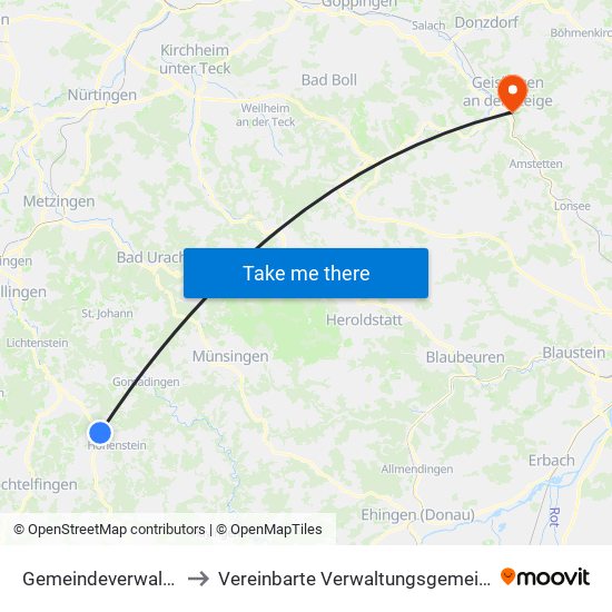 Gemeindeverwaltungsverband Engstingen to Vereinbarte Verwaltungsgemeinschaft Der Stadt Geislingen An Der Steige map