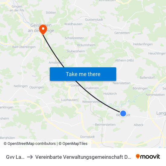 Gvv Langenau to Vereinbarte Verwaltungsgemeinschaft Der Stadt Geislingen An Der Steige map