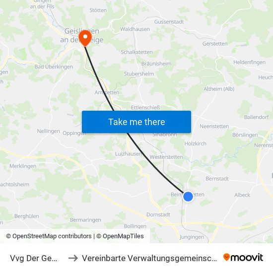 Vvg Der Gemeinde Dornstadt to Vereinbarte Verwaltungsgemeinschaft Der Stadt Geislingen An Der Steige map