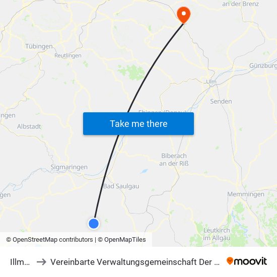 Illmensee to Vereinbarte Verwaltungsgemeinschaft Der Stadt Geislingen An Der Steige map