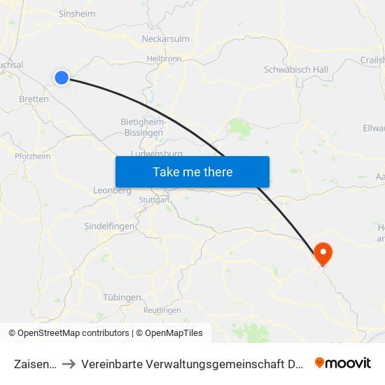 Zaisenhausen to Vereinbarte Verwaltungsgemeinschaft Der Stadt Geislingen An Der Steige map