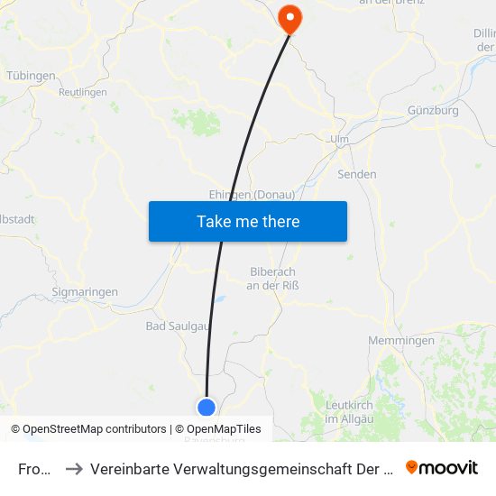 Fronreute to Vereinbarte Verwaltungsgemeinschaft Der Stadt Geislingen An Der Steige map