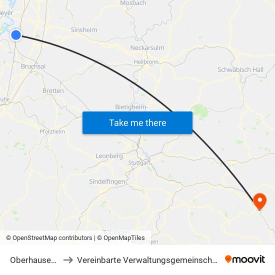 Oberhausen-Rheinhausen to Vereinbarte Verwaltungsgemeinschaft Der Stadt Geislingen An Der Steige map