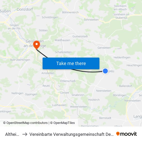 Altheim (Alb) to Vereinbarte Verwaltungsgemeinschaft Der Stadt Geislingen An Der Steige map