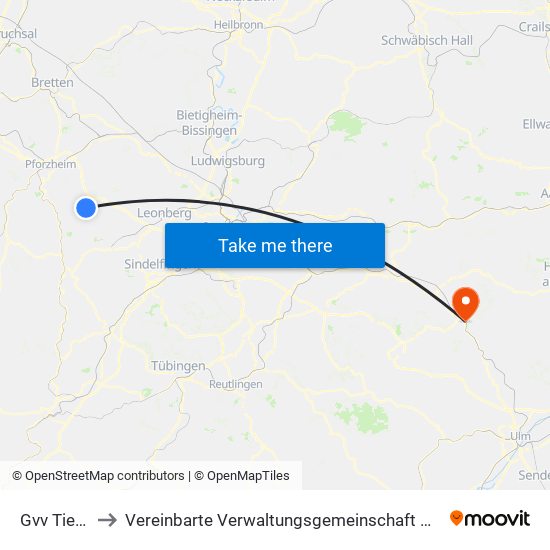 Gvv Tiefenbronn to Vereinbarte Verwaltungsgemeinschaft Der Stadt Geislingen An Der Steige map