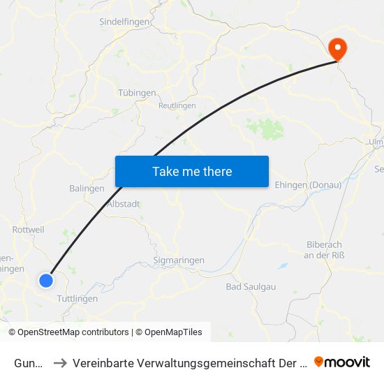 Gunningen to Vereinbarte Verwaltungsgemeinschaft Der Stadt Geislingen An Der Steige map