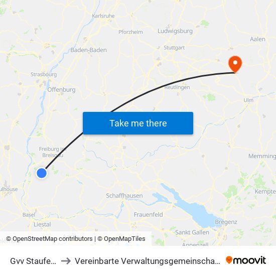 Gvv Staufen-Münstertal to Vereinbarte Verwaltungsgemeinschaft Der Stadt Geislingen An Der Steige map