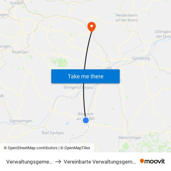 Verwaltungsgemeinschaft Biberach An Der Riß to Vereinbarte Verwaltungsgemeinschaft Der Stadt Geislingen An Der Steige map