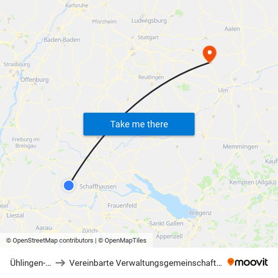 Ühlingen-Birkendorf to Vereinbarte Verwaltungsgemeinschaft Der Stadt Geislingen An Der Steige map