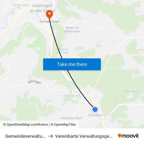 Gemeindeverwaltungsverband Lonsee-Amstetten to Vereinbarte Verwaltungsgemeinschaft Der Stadt Geislingen An Der Steige map