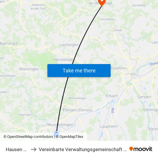 Hausen am Bussen to Vereinbarte Verwaltungsgemeinschaft Der Stadt Geislingen An Der Steige map