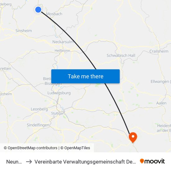 Neunkirchen to Vereinbarte Verwaltungsgemeinschaft Der Stadt Geislingen An Der Steige map