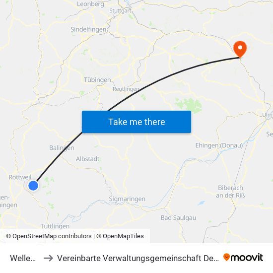 Wellendingen to Vereinbarte Verwaltungsgemeinschaft Der Stadt Geislingen An Der Steige map