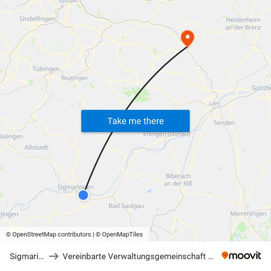 Sigmaringendorf to Vereinbarte Verwaltungsgemeinschaft Der Stadt Geislingen An Der Steige map