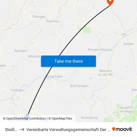 Steißlingen to Vereinbarte Verwaltungsgemeinschaft Der Stadt Geislingen An Der Steige map