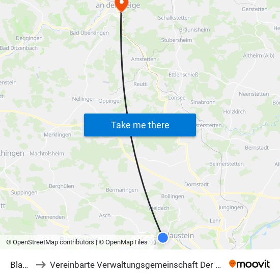 Blaustein to Vereinbarte Verwaltungsgemeinschaft Der Stadt Geislingen An Der Steige map