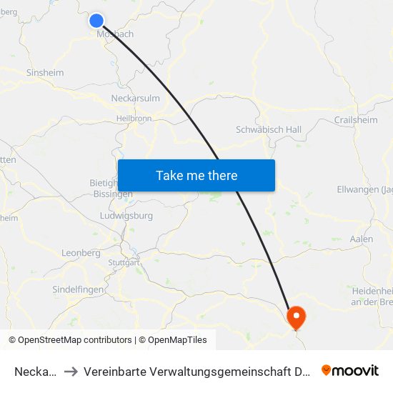 Neckargerach to Vereinbarte Verwaltungsgemeinschaft Der Stadt Geislingen An Der Steige map