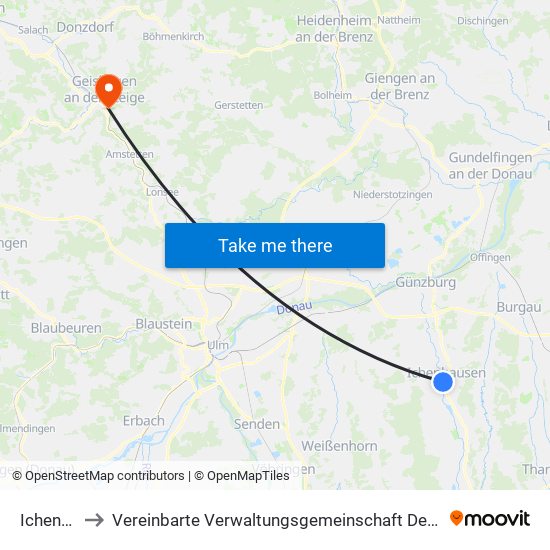 Ichenhausen to Vereinbarte Verwaltungsgemeinschaft Der Stadt Geislingen An Der Steige map