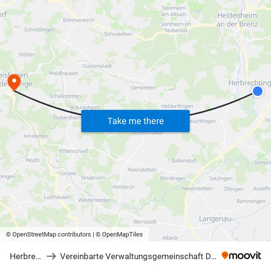 Herbrechtingen to Vereinbarte Verwaltungsgemeinschaft Der Stadt Geislingen An Der Steige map