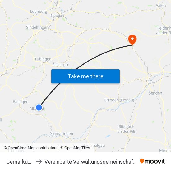 Gemarkung Tailfingen to Vereinbarte Verwaltungsgemeinschaft Der Stadt Geislingen An Der Steige map