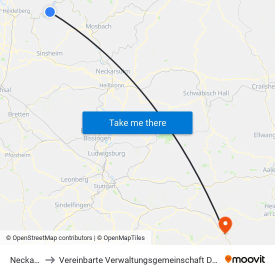 Neckarhausen to Vereinbarte Verwaltungsgemeinschaft Der Stadt Geislingen An Der Steige map