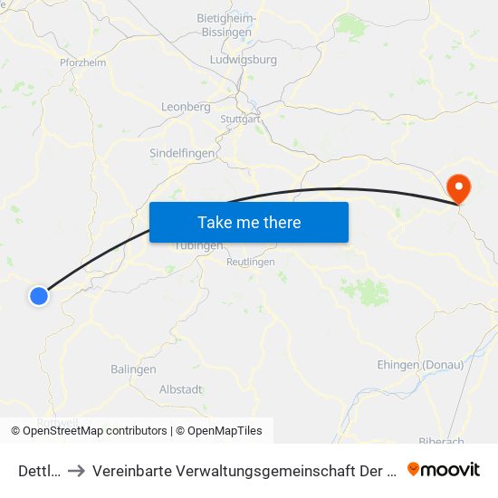 Dettlingen to Vereinbarte Verwaltungsgemeinschaft Der Stadt Geislingen An Der Steige map