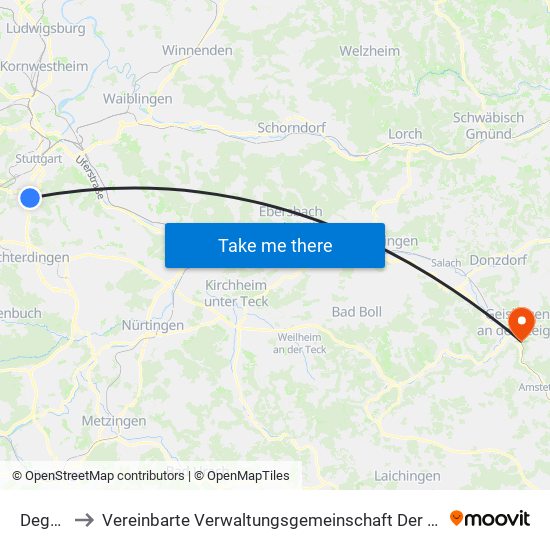 Degerloch to Vereinbarte Verwaltungsgemeinschaft Der Stadt Geislingen An Der Steige map