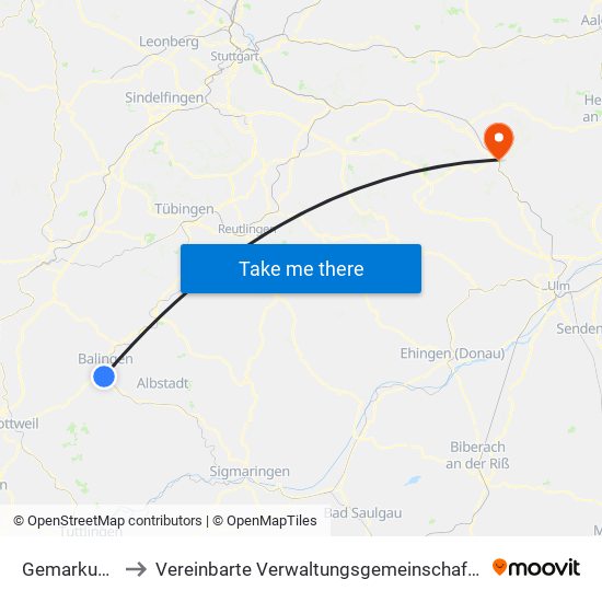 Gemarkung Endingen to Vereinbarte Verwaltungsgemeinschaft Der Stadt Geislingen An Der Steige map