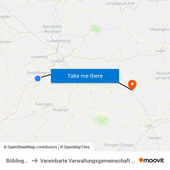Böblingen (Stadt) to Vereinbarte Verwaltungsgemeinschaft Der Stadt Geislingen An Der Steige map