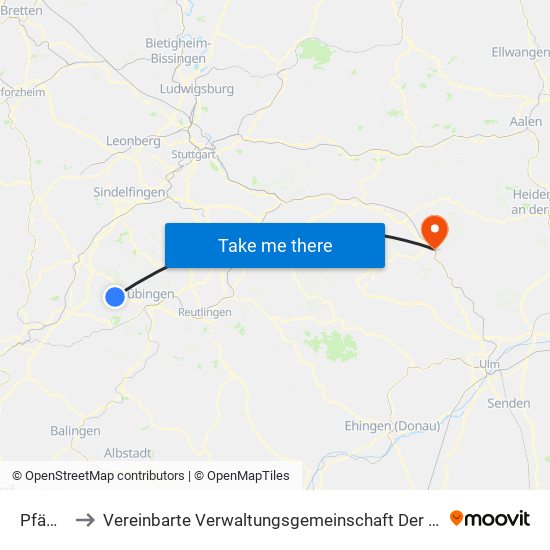 Pfäffingen to Vereinbarte Verwaltungsgemeinschaft Der Stadt Geislingen An Der Steige map