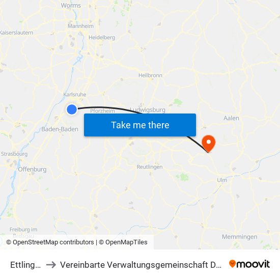 Ettlingenweier to Vereinbarte Verwaltungsgemeinschaft Der Stadt Geislingen An Der Steige map