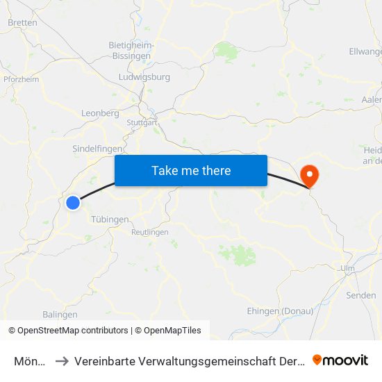 Mönchberg to Vereinbarte Verwaltungsgemeinschaft Der Stadt Geislingen An Der Steige map
