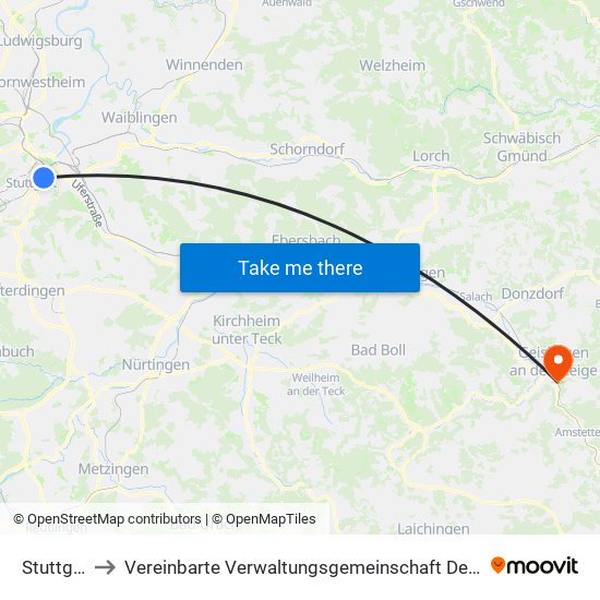 Stuttgart-Ost to Vereinbarte Verwaltungsgemeinschaft Der Stadt Geislingen An Der Steige map