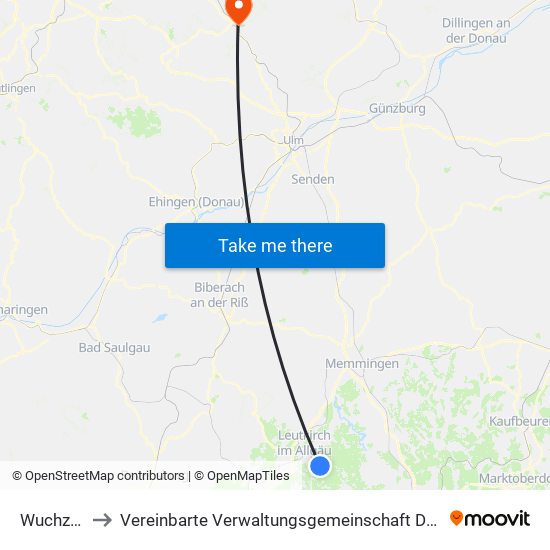Wuchzenhofen to Vereinbarte Verwaltungsgemeinschaft Der Stadt Geislingen An Der Steige map