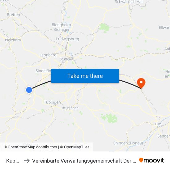Kuppingen to Vereinbarte Verwaltungsgemeinschaft Der Stadt Geislingen An Der Steige map